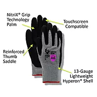 Magid® Griffin Gear® Lightweight NitriX® Palm Coated Touchscreen Gloves with Reinforced Thumb Saddle - Cut Level A6