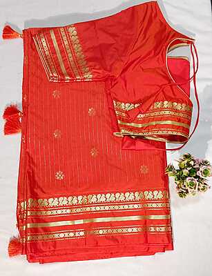 J237: Ready To Ship Beautiful Soft Silk Saree With Stitched Blouse