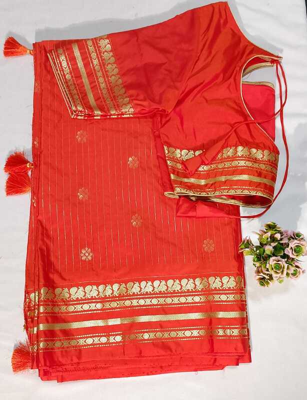 J237: Ready To Ship Beautiful Soft Silk Saree With Stitched Blouse