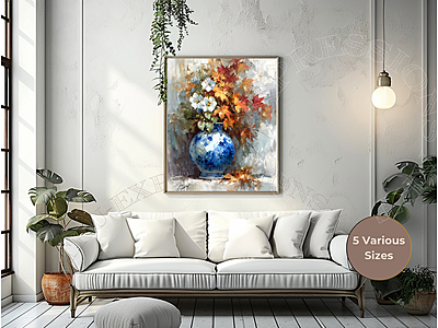 Fall Floral Still Life Print: Blue China Vase, Autumn Flowers (Digital Download) Fall Floral Still Life Print: Blue China Vase, Autumn Flowers (Digital Download)