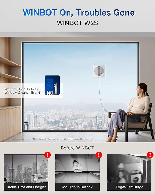 ECOVACS WINBOT W2S Smart Window Cleaner - 8000Pa Suction, 110 min Runtime