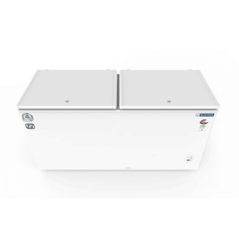 Blue Star CF3-400MEW Deep Freezer with One Door Open, Displaying Frozen Food