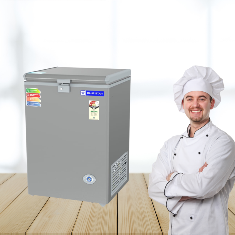 Blue Star CF3-130NPYW-SL Small Deep Freezer with its Energy Efficiency Label