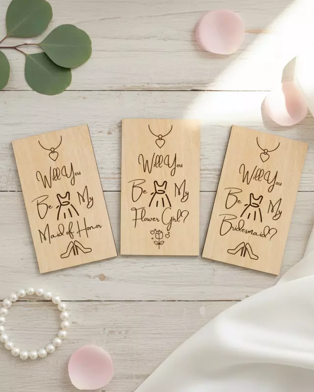 Heirloom Collection Bride’s Proposal Cards featuring engraved personalized bridal party cards.