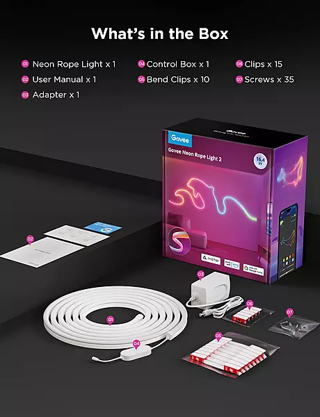 Govee 3M Neon Preinstalled Strip Light White support Matter