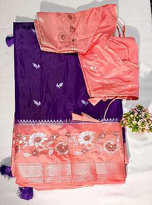 J205: Ready To Ship Beautiful Banarasi Soft Chiniya Silk Saree With Stitched Blouse