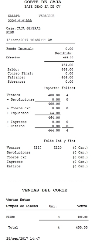 Corte De Caja Y Ventas Por Grupo De Art