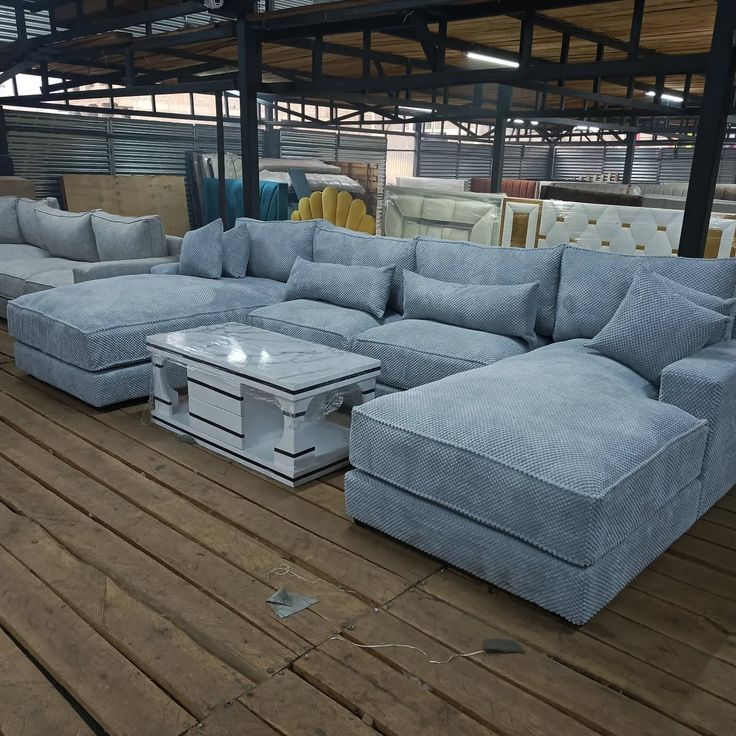 U- shaped 9 seater dark grey bubble fabric