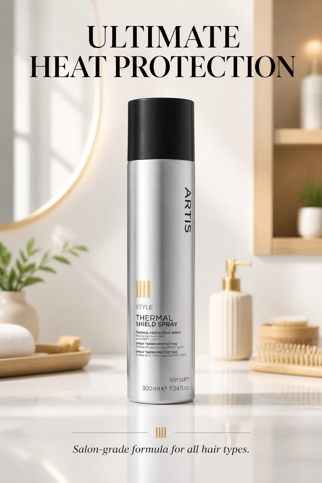 Thermal Shield Spray heat protectant with Sea Oak extract and argan oil for frizz control