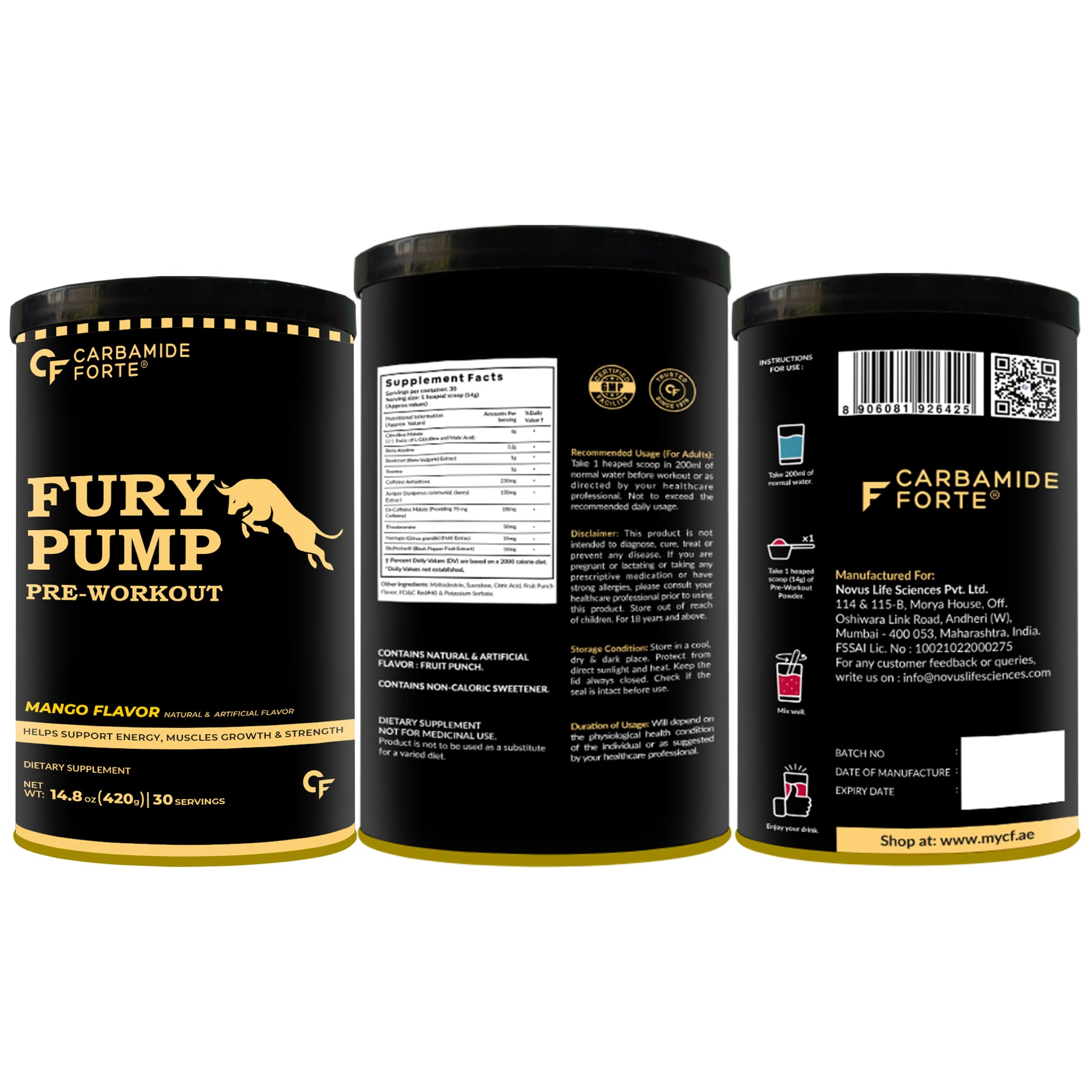 Carbamide Forte Fury Pump Pre-Workout 30 servings | طاقة سي اف كاربامايد