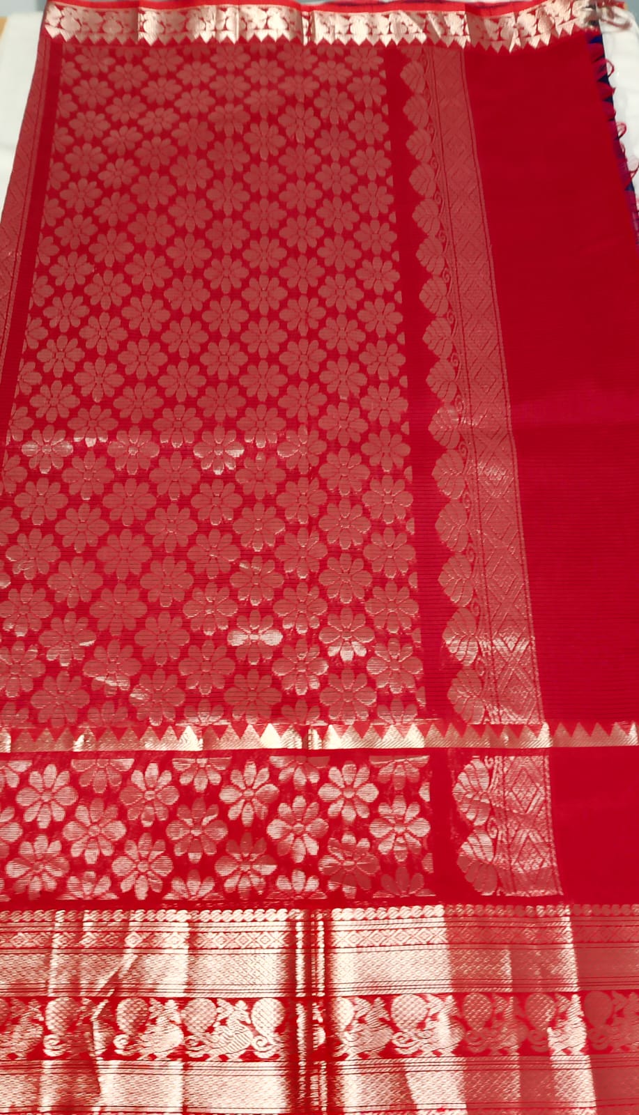 N645: Ready To Ship Beautiful Mangalagiri Saree With Stitched Embroidery Work Blouse