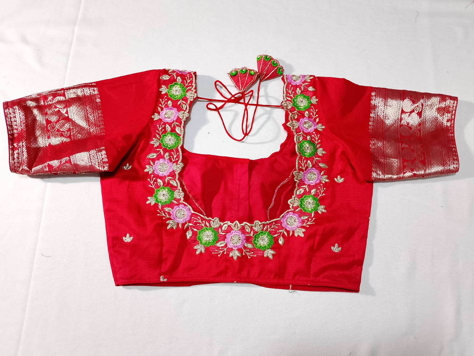 N645: Ready To Ship Beautiful Mangalagiri Saree With Stitched Embroidery Work Blouse