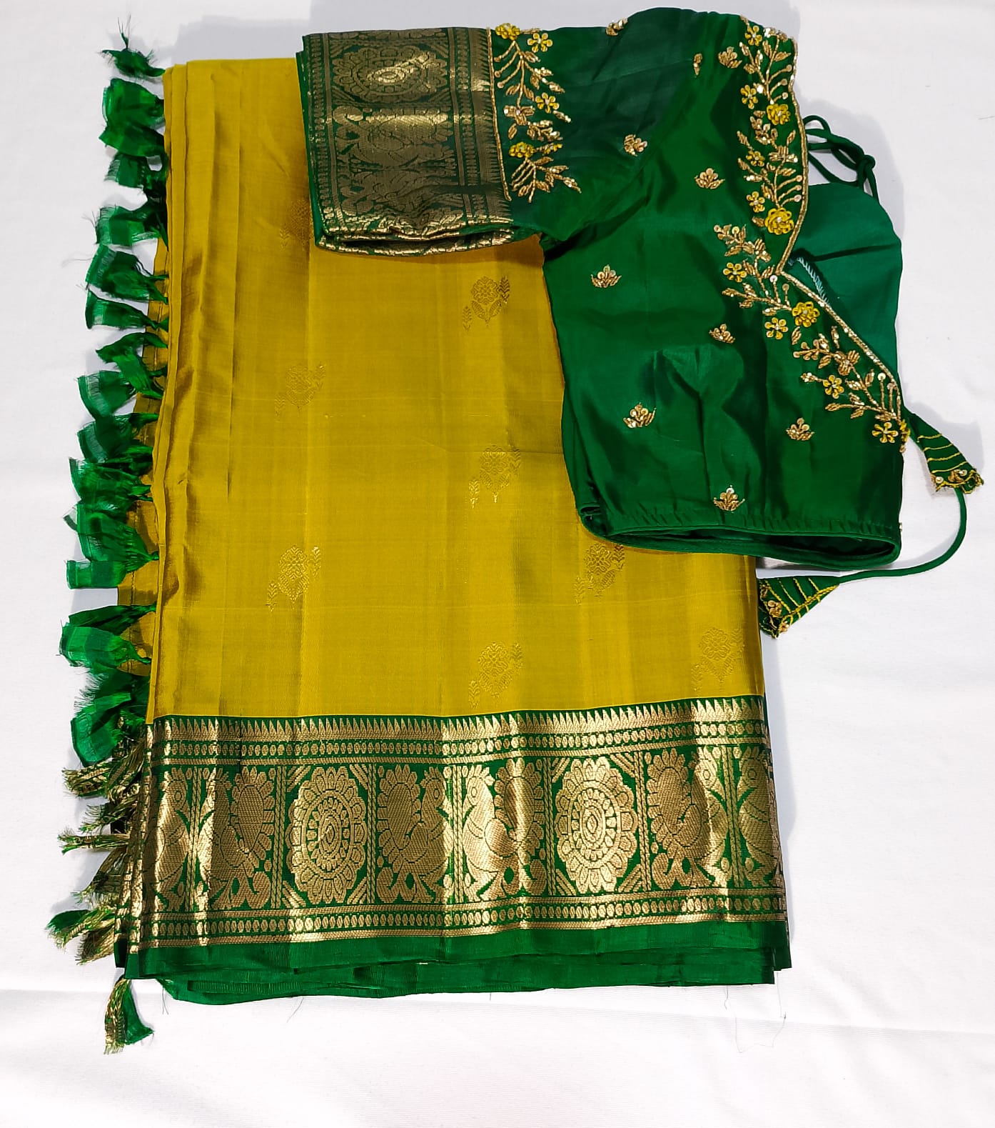 N651: Ready To Ship Beautiful Pure Kanchipattu Saree With Stitched Maggam Work Blouse