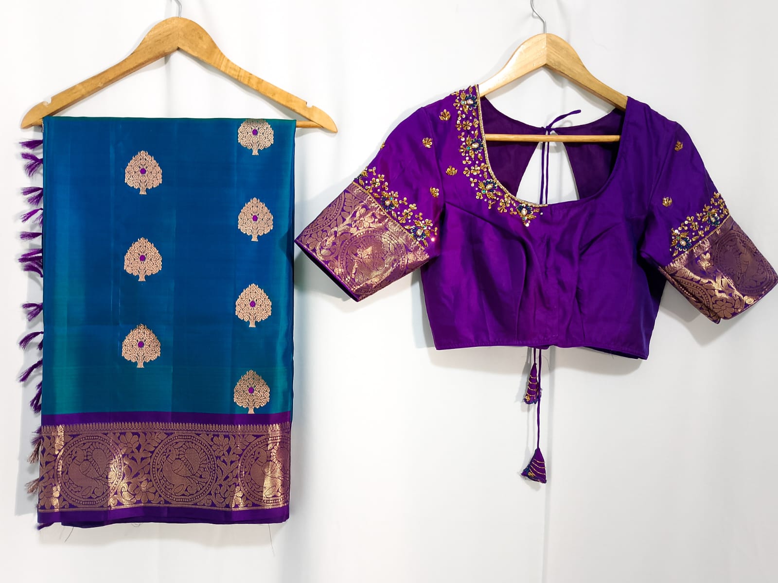 N653: Ready To Ship Beautiful Pure Kanchipattu Saree With Stitched Maggam Work Blouse N653: Ready To Ship Beautiful Pure Kanchipattu Saree With Stitched Maggam Work Blouse