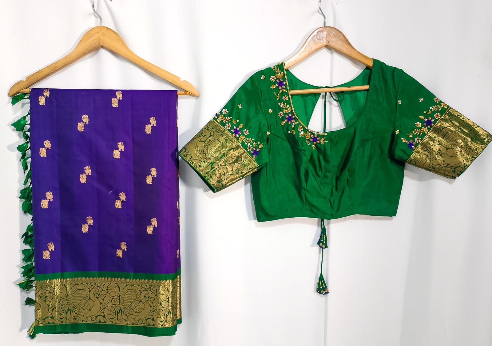 N688: Ready To Ship Beautiful Pure Kanchipattu Saree With Stitched Maggam Work Blouse N688: Ready To Ship Beautiful Pure Kanchipattu Saree With Stitched Maggam Work Blouse