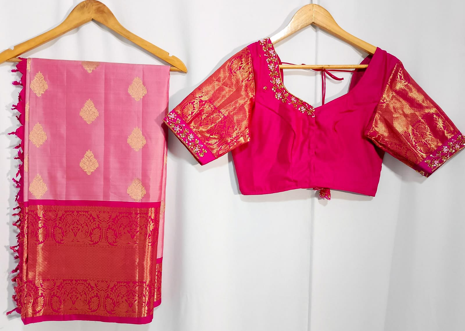 N687: Ready To Ship Beautiful Pure Kanchipattu Saree With Stitched Maggam Work Blouse