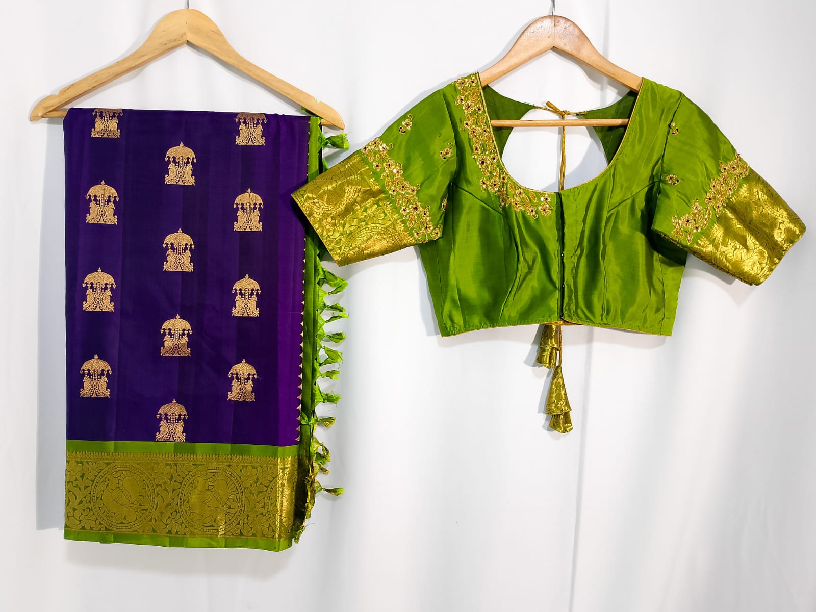 N736:Ready To Ship Beautiful Pure Kanchipattu Saree With Stitched Maggam Work Blouse
