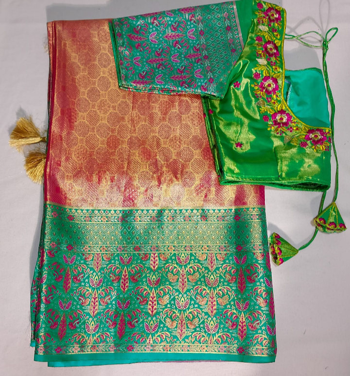 N716:Ready To Ship Beautiful Semi Kanchipattu Saree With Stitched Embroidery Work Blouse N716:Ready To Ship Beautiful Semi Kanchipattu Saree With Stitched Embroidery Work Blouse