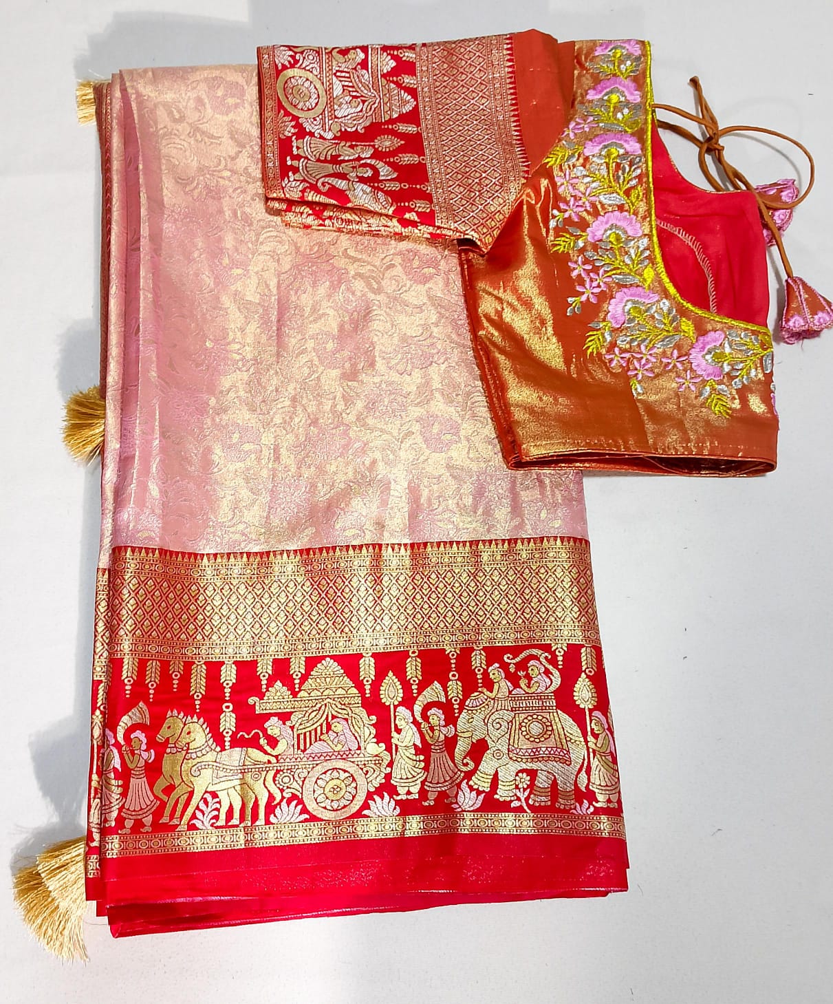 N758:Ready To Ship Beautiful Semi Kanchipattu Saree With Stitched Embroidery Work Blouse N758:Ready To Ship Beautiful Semi Kanchipattu Saree With Stitched Embroidery Work Blouse