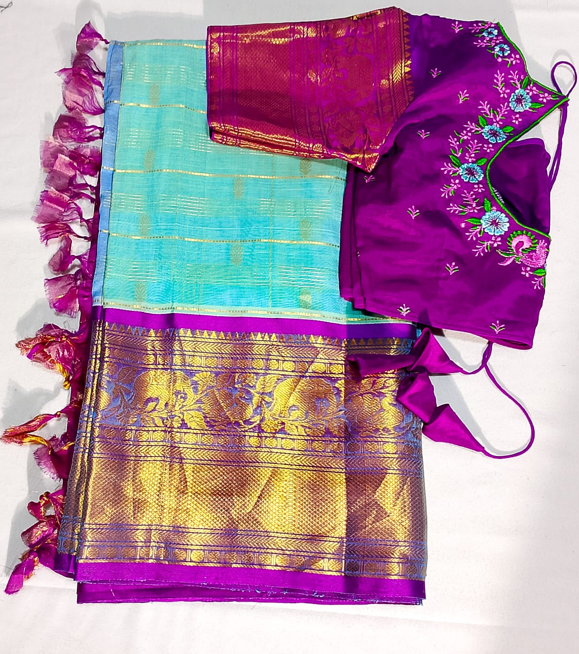 N799: Ready To Ship Beautiful Mangalagiri Saree With Stitched Embroidery Work Blouse N799: Ready To Ship Beautiful Mangalagiri Saree With Stitched Embroidery Work Blouse