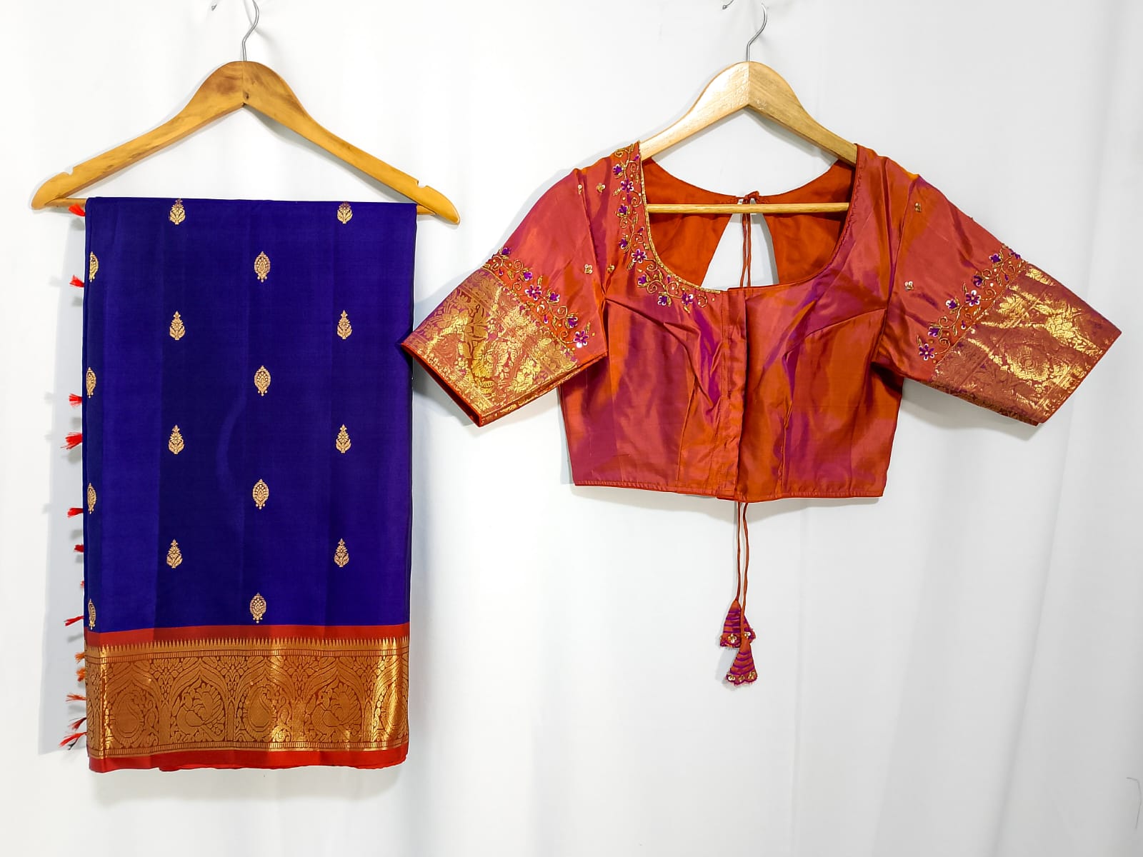 N785:Ready To Ship Beautiful Pure Kanchipattu Saree With Stitched Maggam Work Blouse N785:Ready To Ship Beautiful Pure Kanchipattu Saree With Stitched Maggam Work Blouse