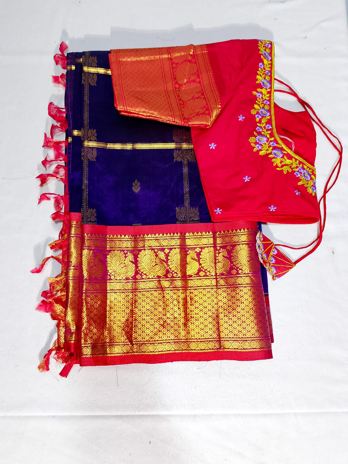 N804: Ready To Ship Beautiful Mangalagiri Saree With Stitched Embroidery Work Blouse N804: Ready To Ship Beautiful Mangalagiri Saree With Stitched Embroidery Work Blouse