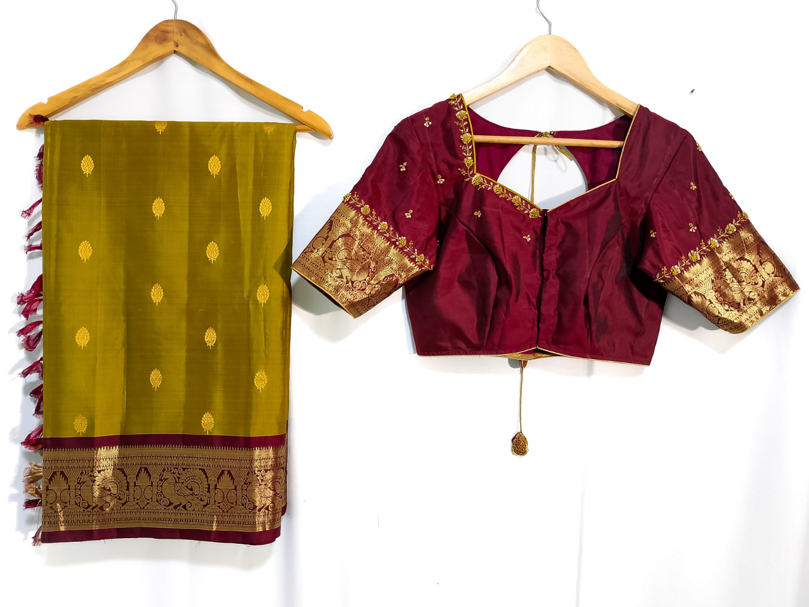 N830:Ready To Ship Beautiful Pure Kanchipattu Saree With Stitched Maggam Work Blouse