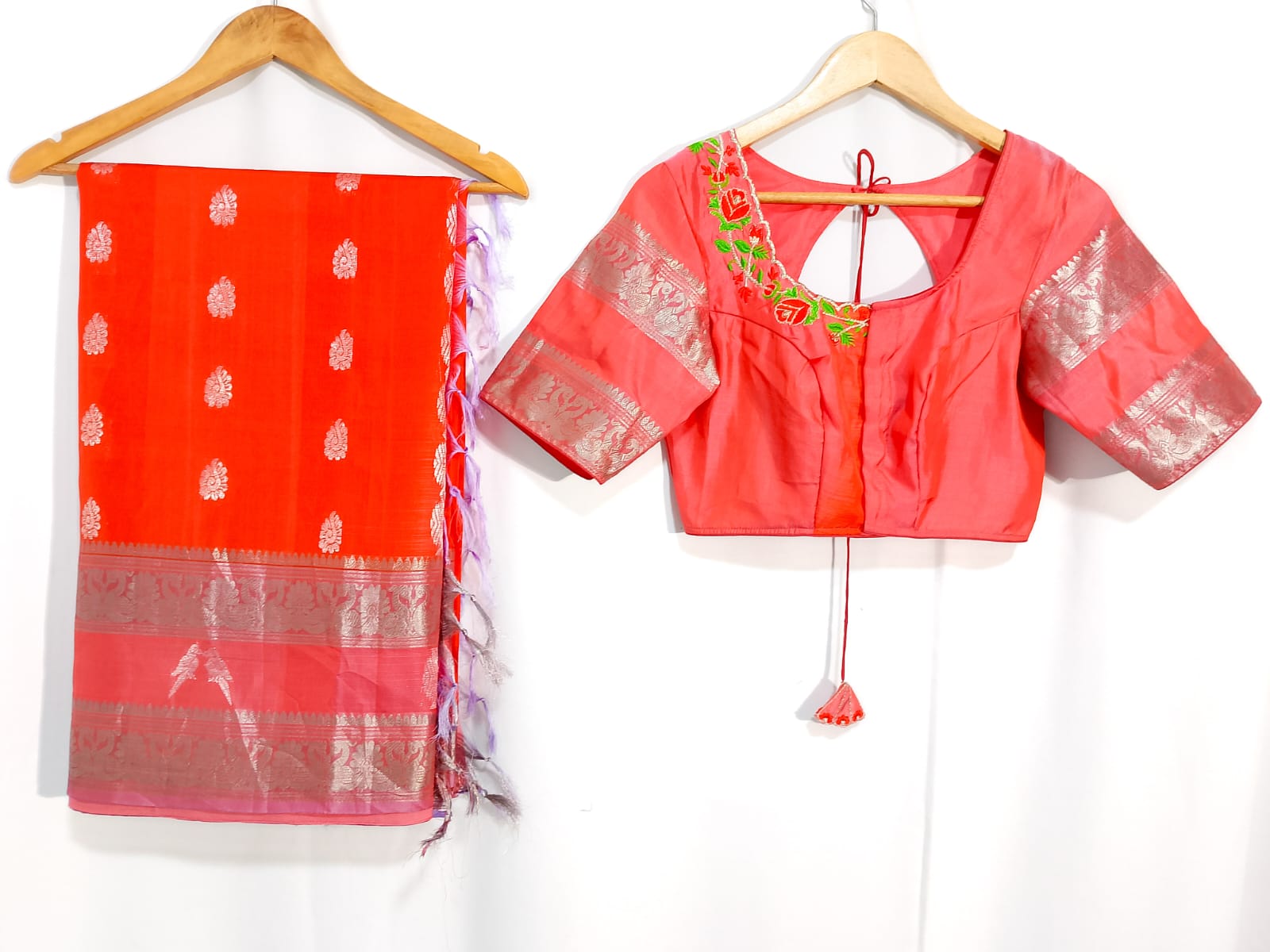 N833: Ready To Ship Beautiful Pure Kanchipattu Saree With Stitched Embroidery Work Blouse