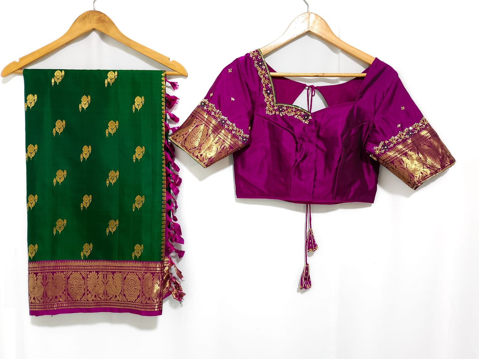 N851:Ready To Ship Beautiful Pure Kanchipattu Saree With Stitched Maggam Work Blouse