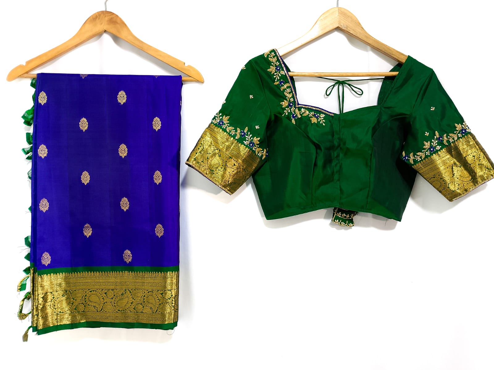 N852:Ready To Ship Beautiful Pure Kanchipattu Saree With Stitched Maggam Work Blouse