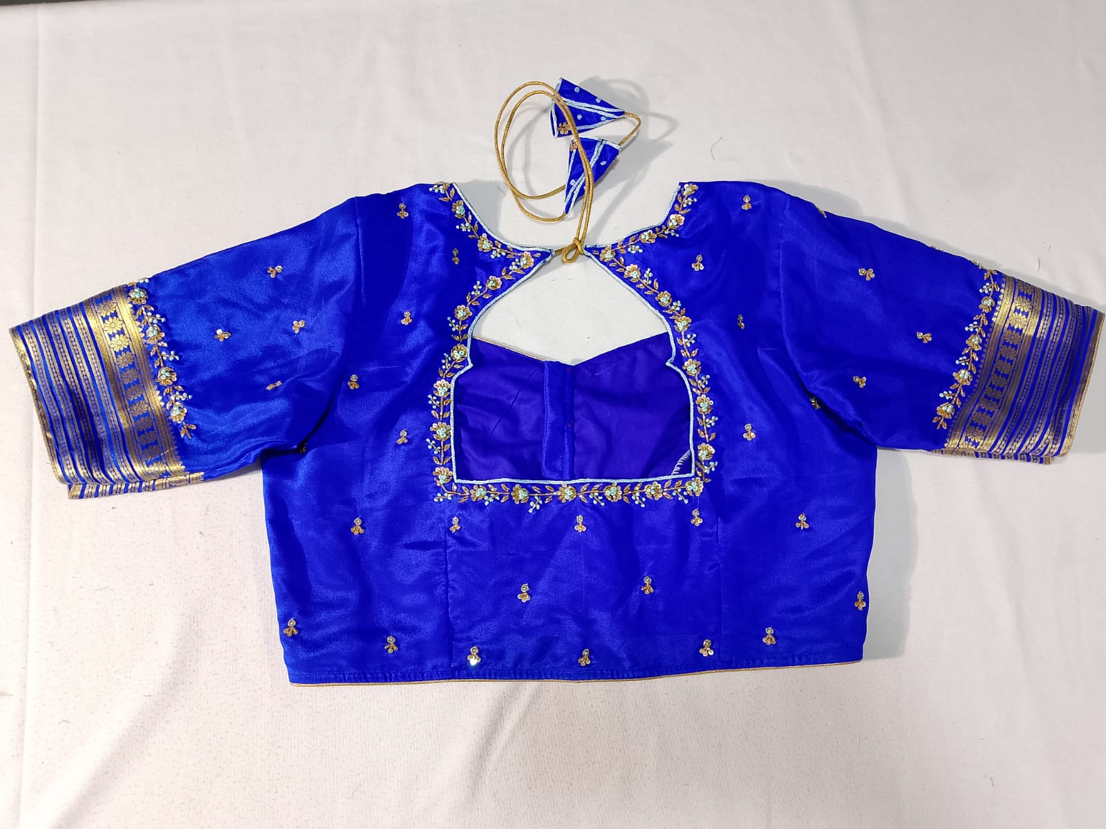 N857:Ready To Ship Beautiful Pure Mysore Silk Saree With Stitched Maggam Work Blouse