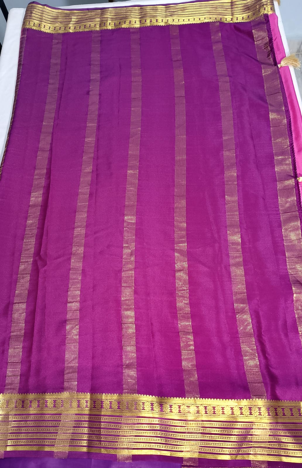 N856:Ready To Ship Beautiful Pure Mysore Silk Saree With Stitched Maggam Work Blouse