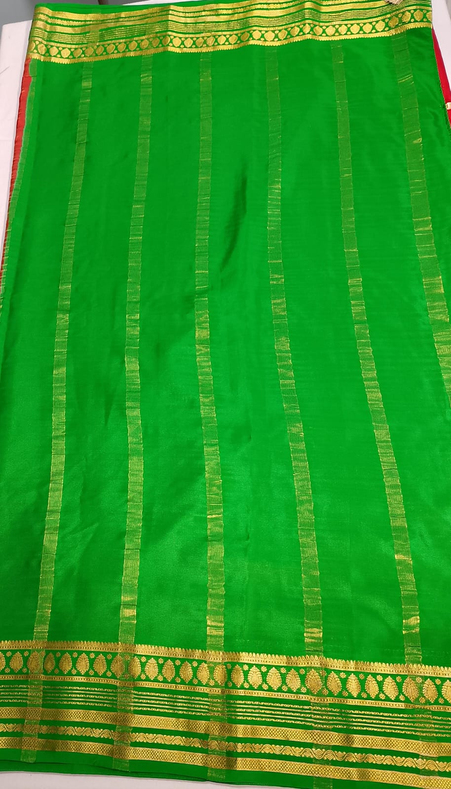 N896:Ready To Ship Beautiful Pure Mysore Silk Saree With Stitched Maggam Work Blouse