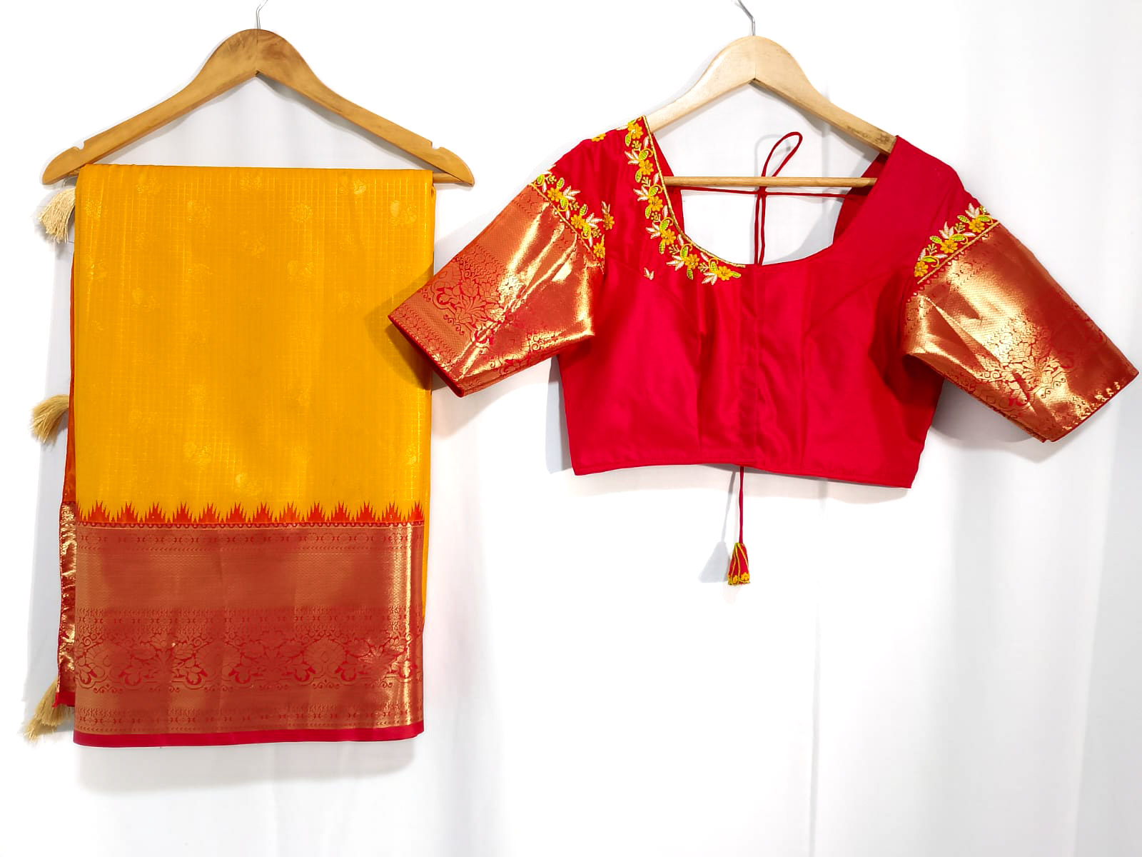 N895:Ready To Ship Beautiful Semi Kanchipattu Saree With Stitched  Embroidery Work Blouse