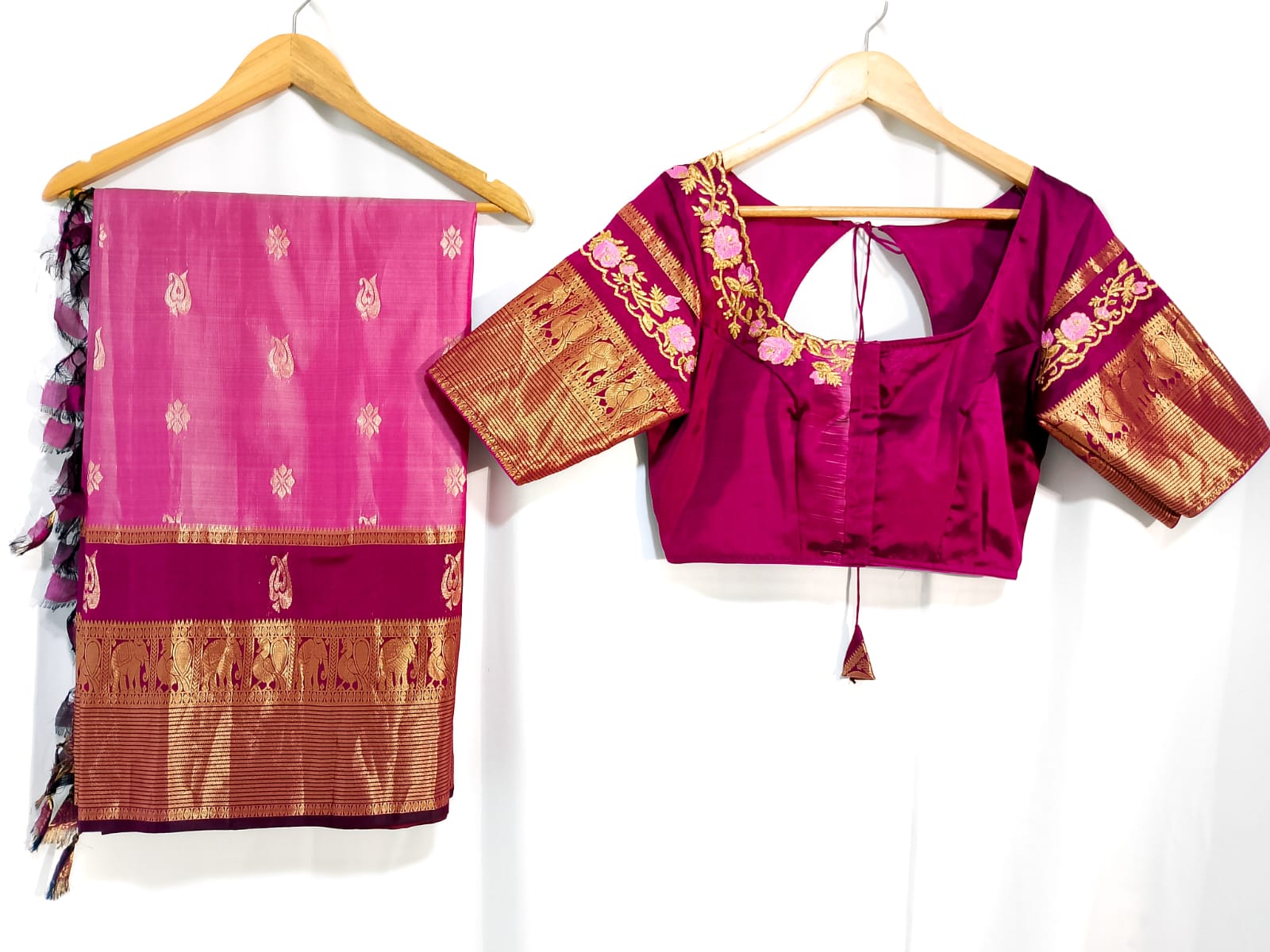 N938: Ready To Ship Beautiful Pure Kanchiapttu Saree With Stitched Embroidery Work Blouse