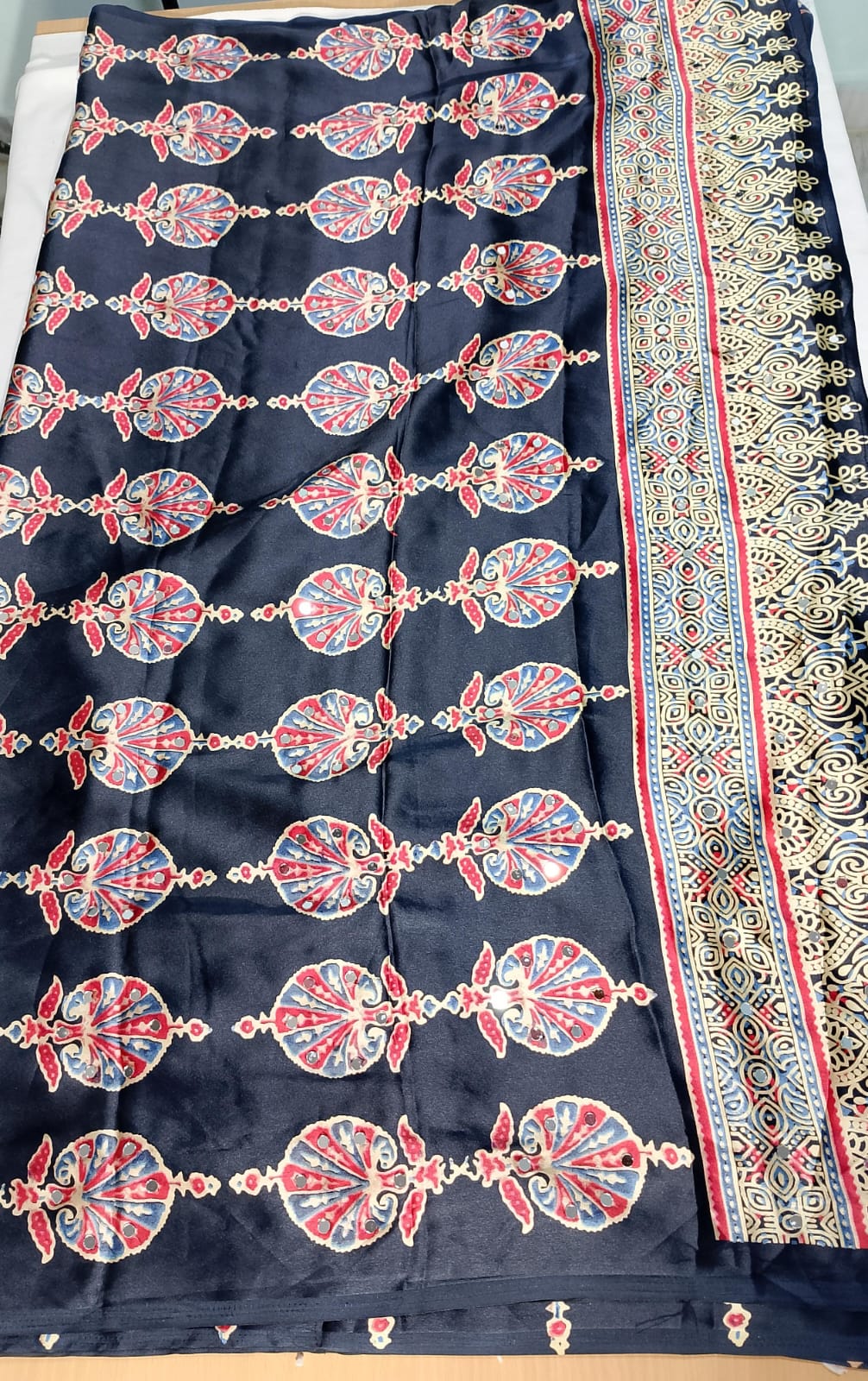 N1016: Ready To Ship Beautiful Pure Handloom Modal Silk Ajark Saree With Stitched Blouse