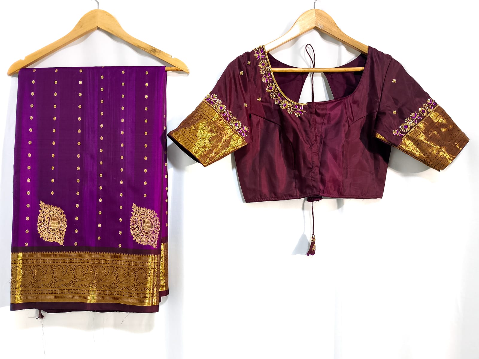 N991:Ready To Ship Beautiful Pure Kanchipattu Saree With Stitched Maggam Work Blouse