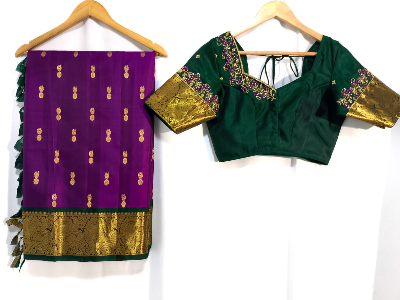N993:Ready To Ship Beautiful Pure Kanchipattu Saree With Stitched Maggam Work Blouse