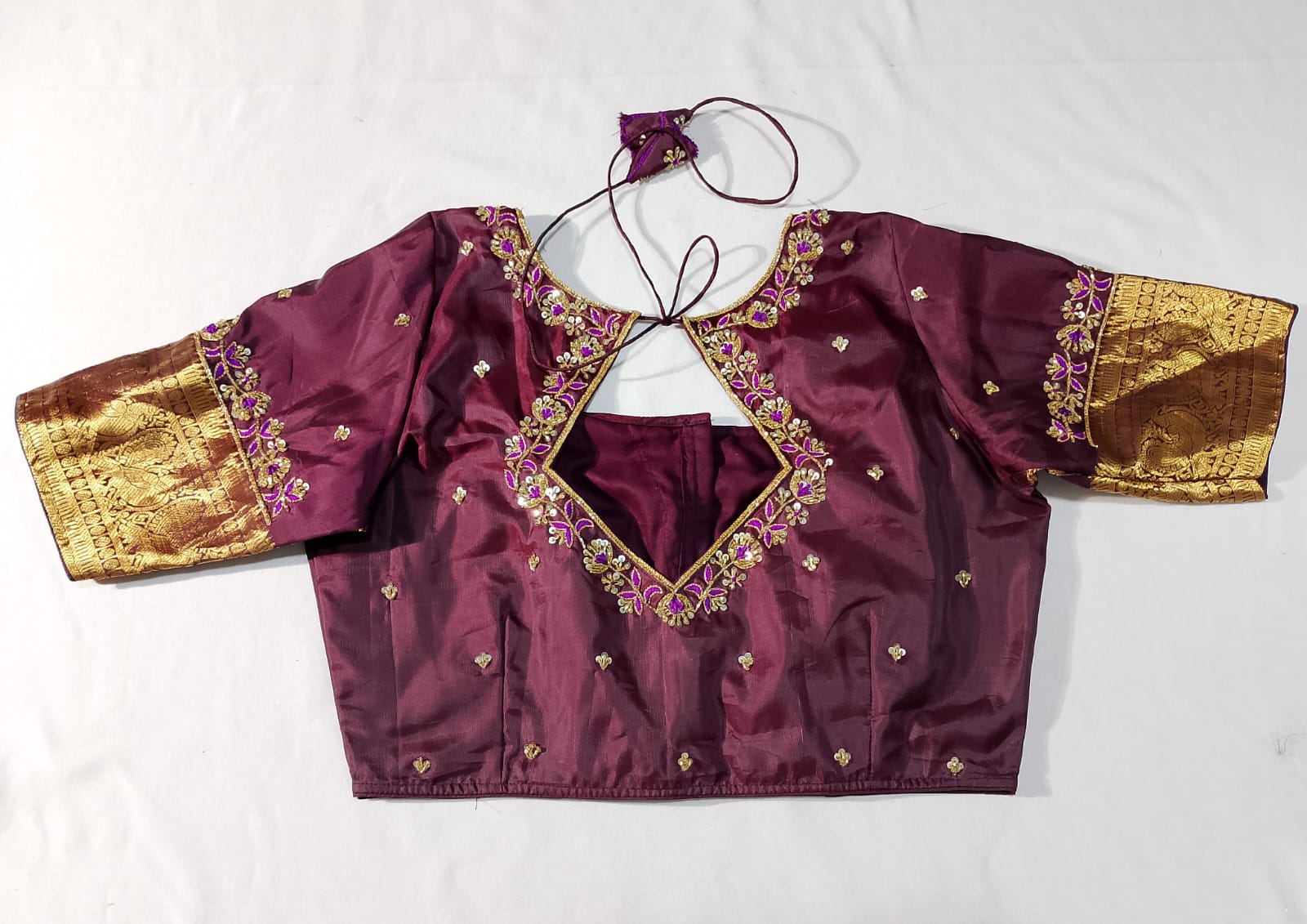 N991:Ready To Ship Beautiful Pure Kanchipattu Saree With Stitched Maggam Work Blouse