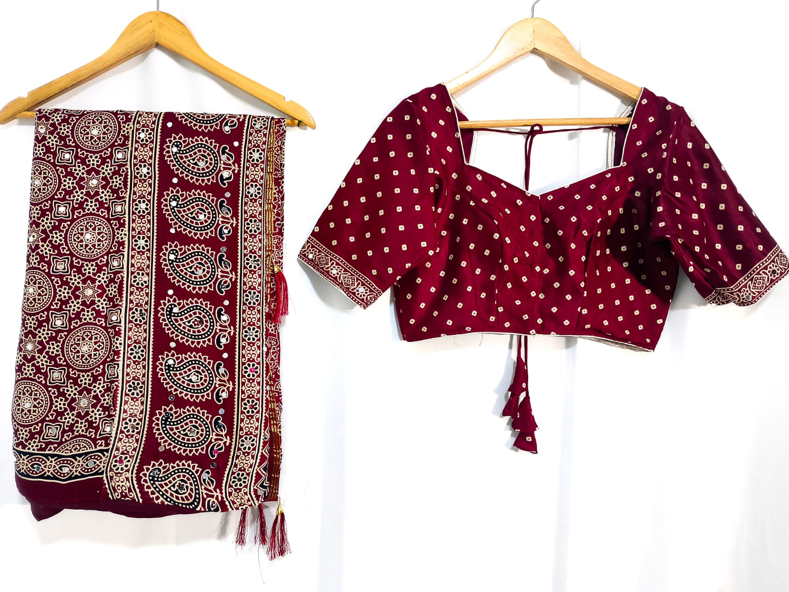 N1014: Ready To Ship Beautiful Pure Handloom Modal Silk Ajark Saree With Stitched Blouse N1014: Ready To Ship Beautiful Pure Handloom Modal Silk Ajark Saree With Stitched Blouse