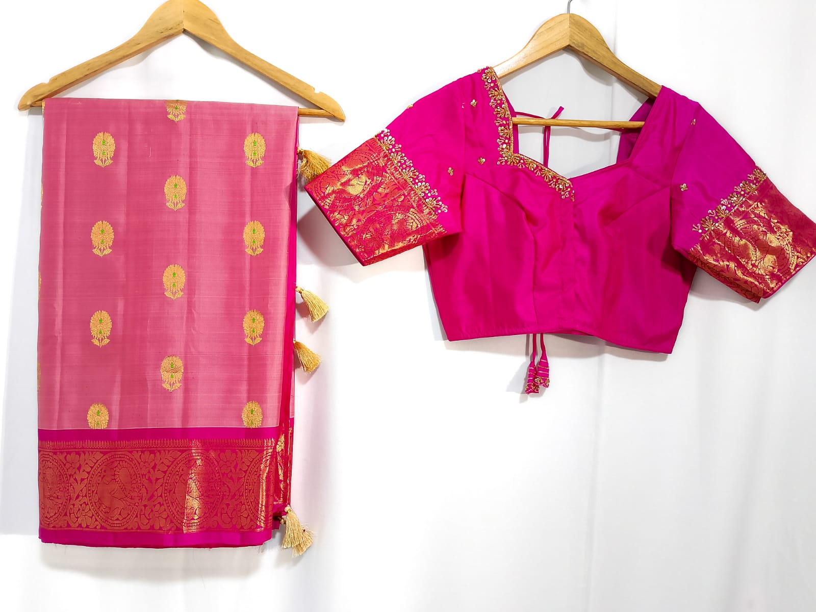 N997:Ready To Ship Beautiful Pure Kanchipattu Saree With Stitched Maggam Work Blouse