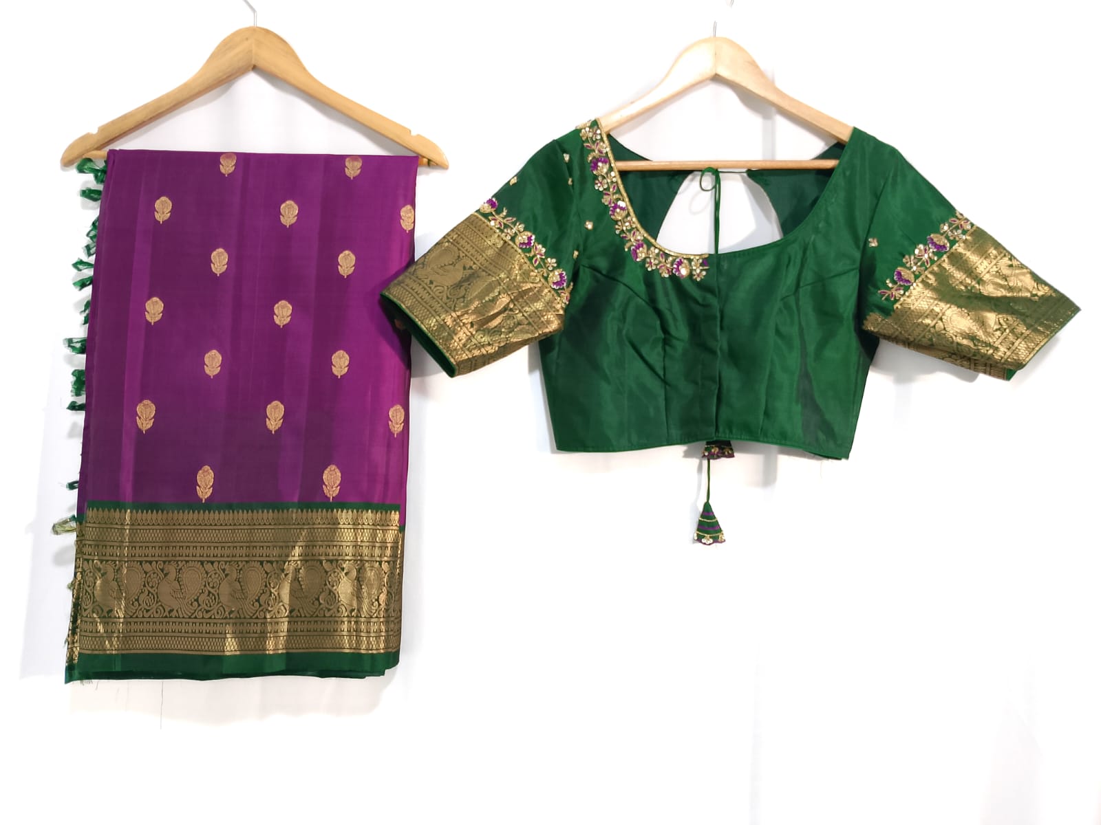N996:Ready To Ship Beautiful Pure Kanchipattu Saree With Stitched Maggam Work Blouse