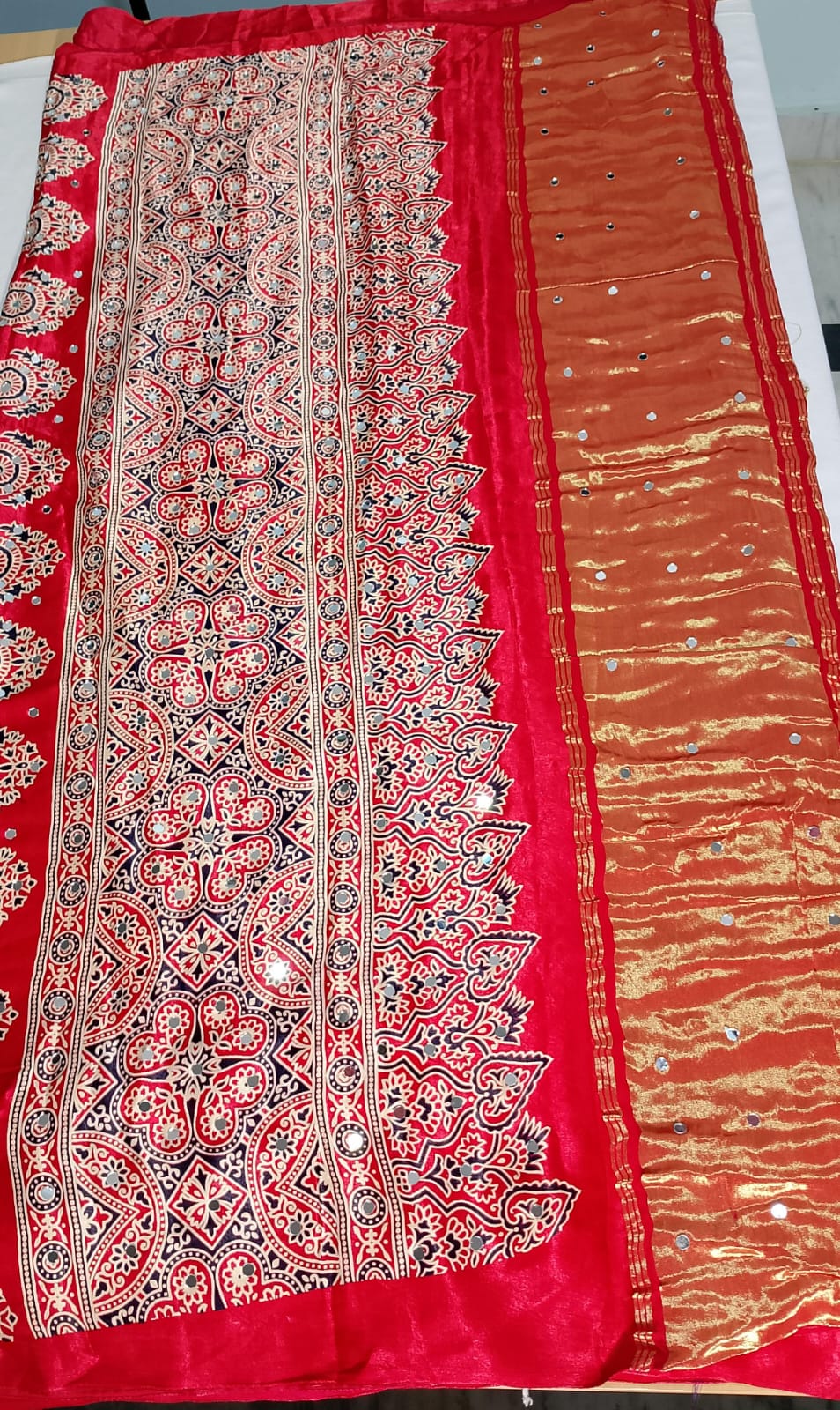N1012: Ready To Ship Beautiful Pure Handloom Modal Silk Ajark Saree With Stitched Blouse