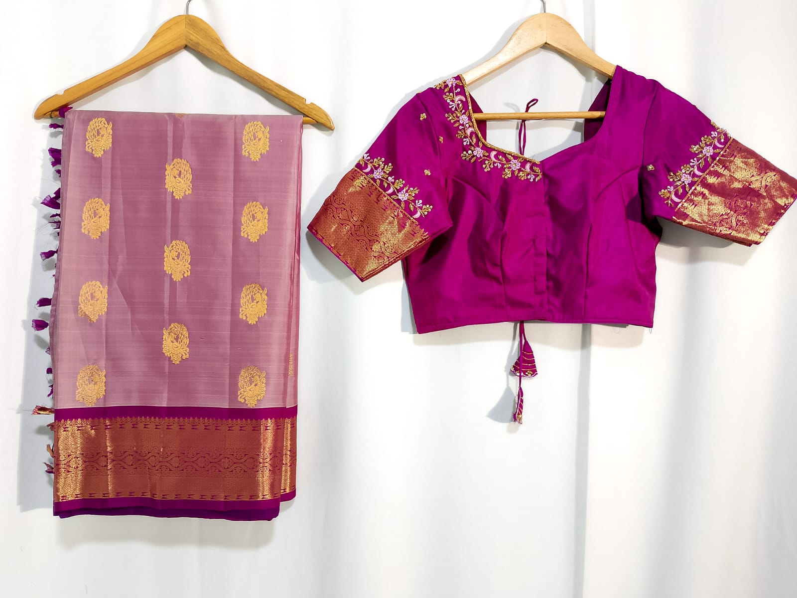 N998:Ready To Ship Beautiful Pure Kanchipattu Saree With Stitched Maggam Work Blouse