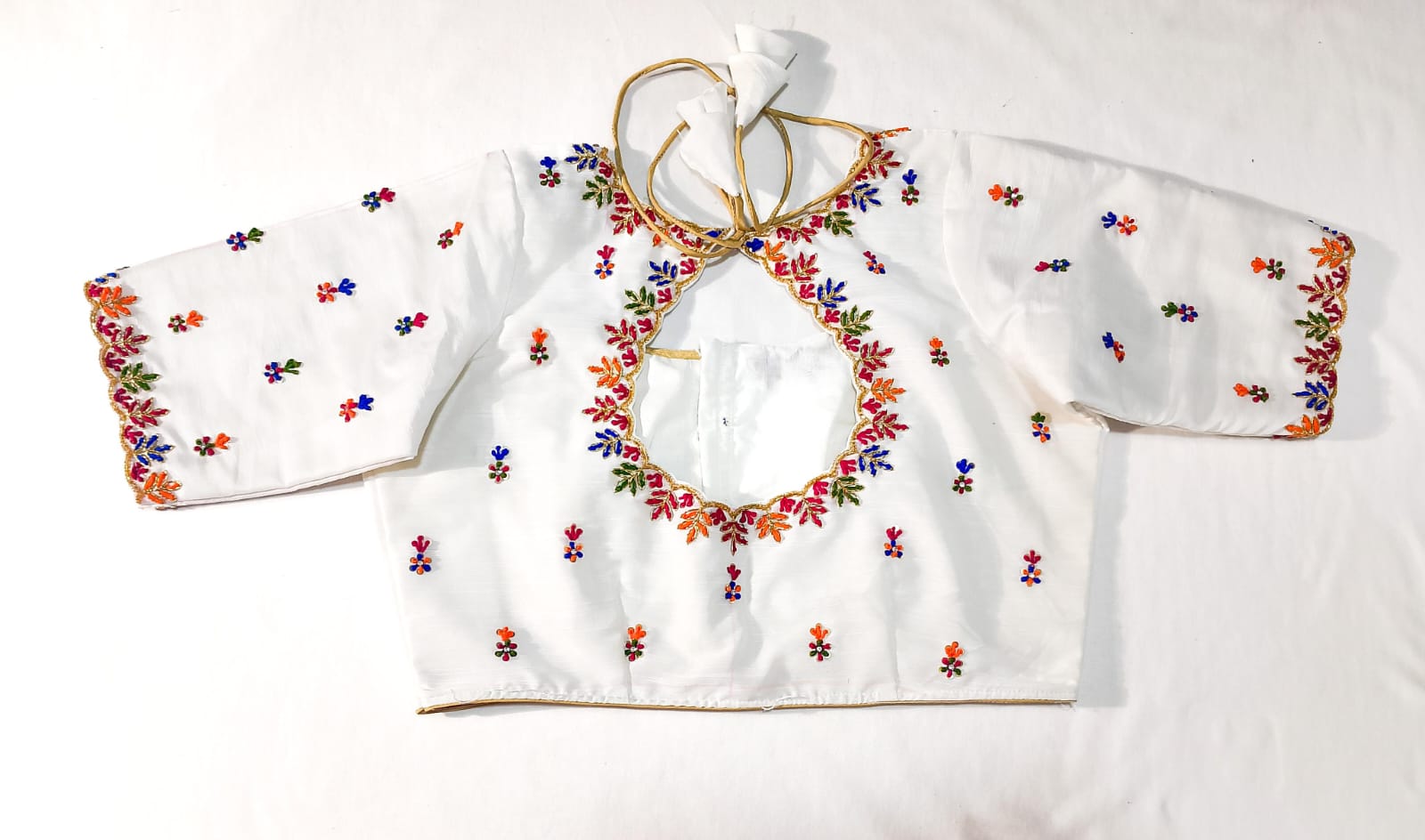 H1: Beautiful  Raw Silk Half White Maggam Work Blouse