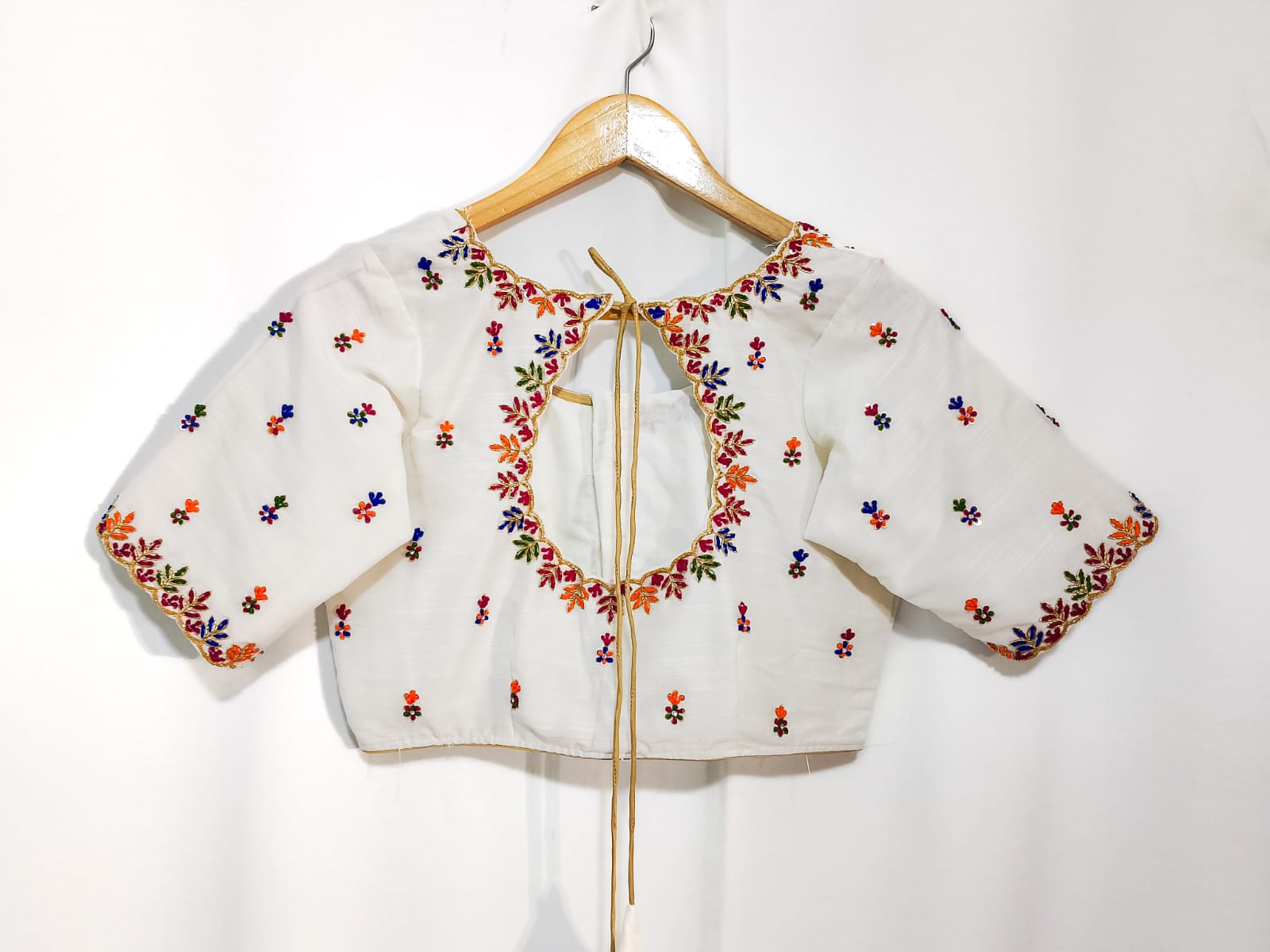 H1: Beautiful  Raw Silk Half White Maggam Work Blouse