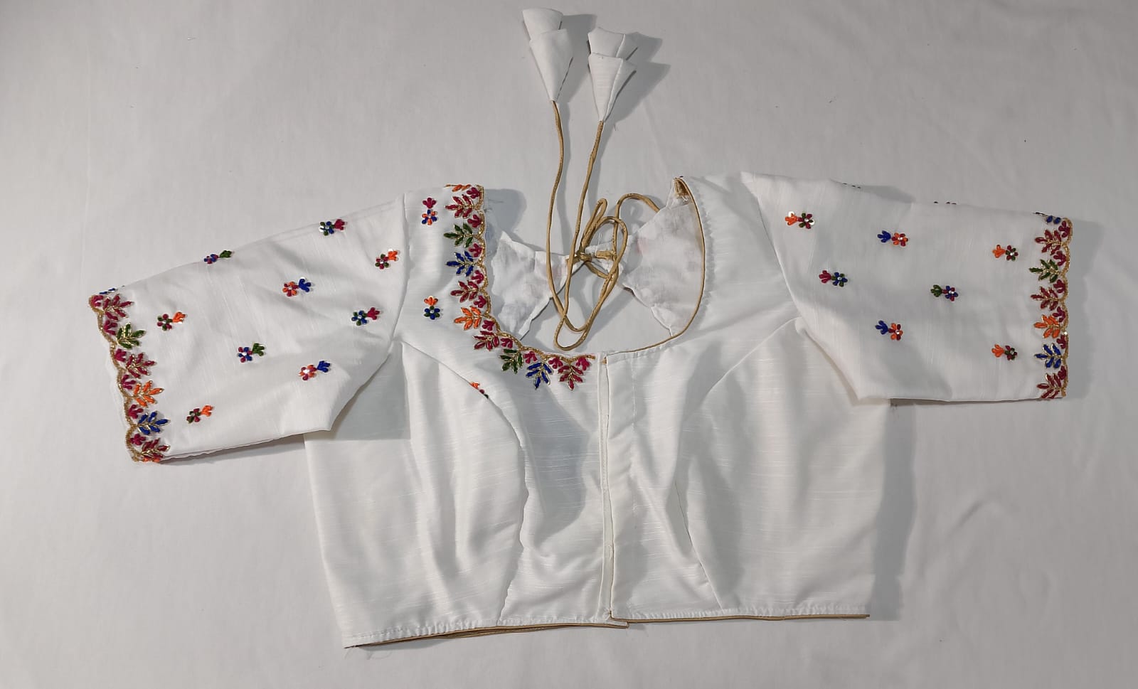 H1: Beautiful  Raw Silk Half White Maggam Work Blouse