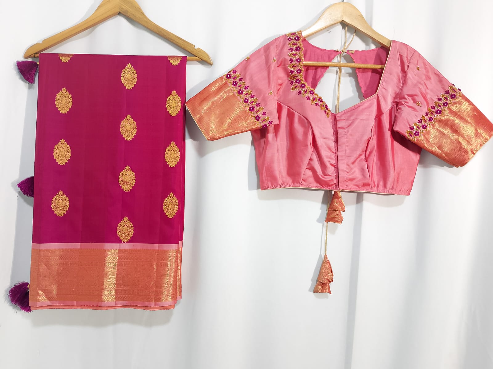 N1029:Ready To Ship Beautiful Pure Kanchipattu Saree With Stitched Maggam Work Blouse