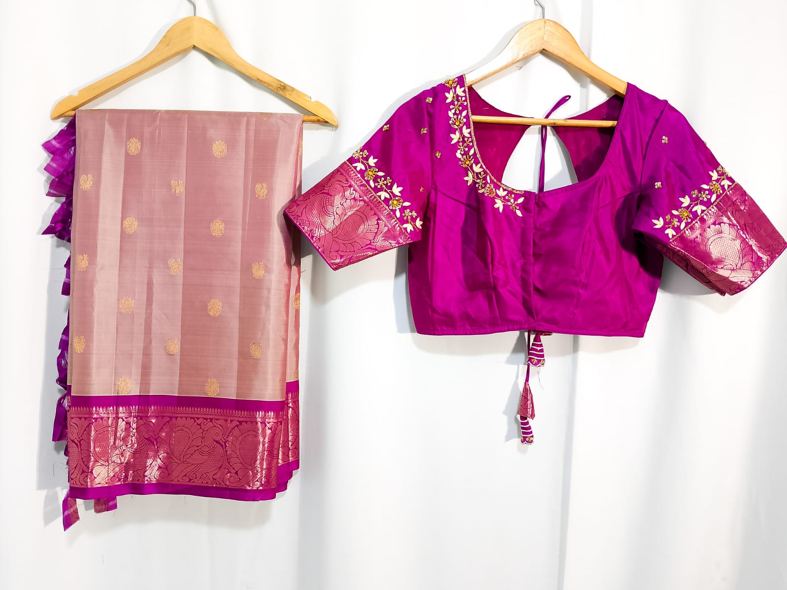 N1048:Ready To Ship Beautiful Pure Kanchipattu Saree With Stitched Maggam Work Blouse