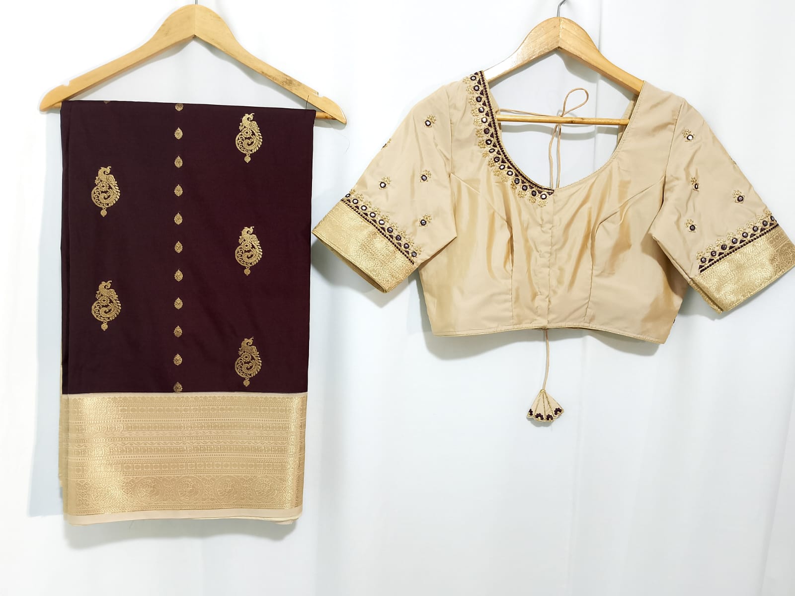 N1086: Ready To Ship Beautiful Semi Kanchipattu Saree With Stitched Embroidery Work Blouse N1086: Ready To Ship Beautiful Semi Kanchipattu Saree With Stitched Embroidery Work Blouse